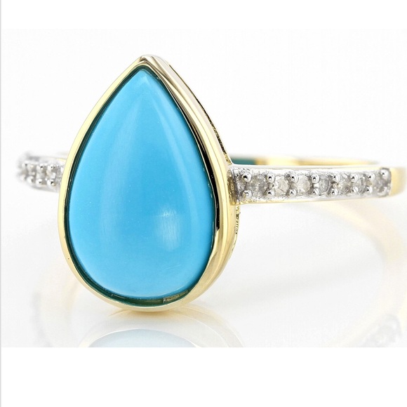 Hold Sleeping Beauty Turquoise & Diamond (natural) 10k Yellow Gold Ring - Picture 3 of 9
